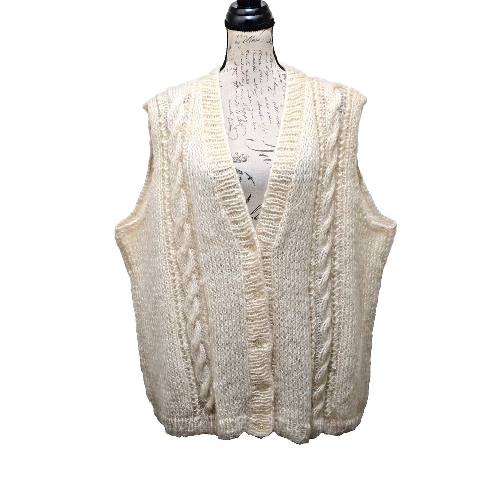 Custom Made Cardigan Sweater  Chunky Cable Knit Cream Academia 33" Bust